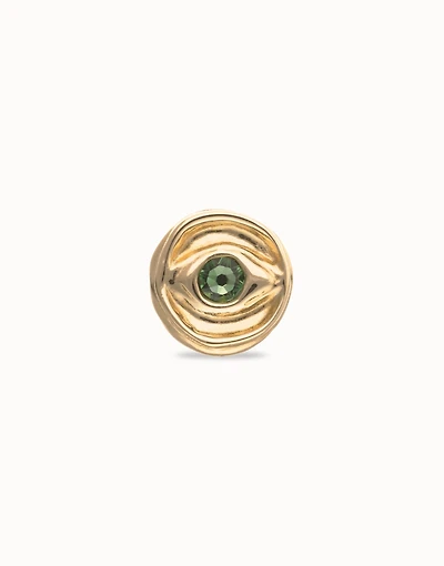 Eye-shaped signet ring with faceted green crystal