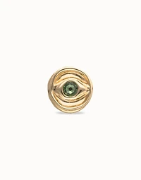 Eye-shaped signet ring with faceted green crystal