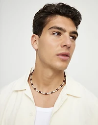 Leather necklace with silver and wooden beads