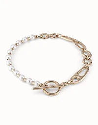 Short link chain necklace with pearls