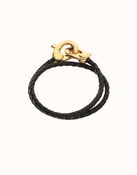 Double black leather bracelet with interlocking carabiner