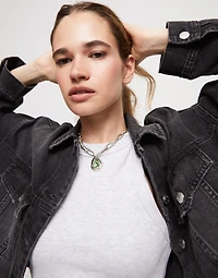 Short link chain pendant necklace turquoise crystal