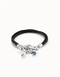Leather bracelet with a crystal and a pearl