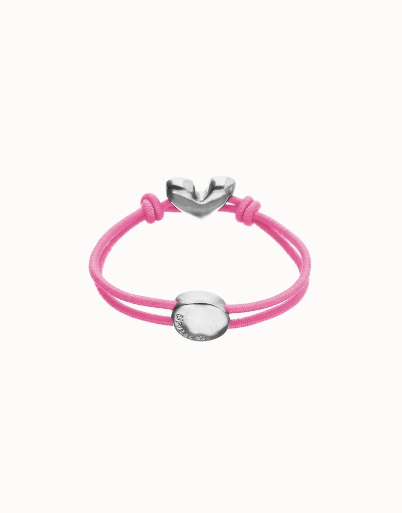 Pink elastic thread bracelet with heart charm