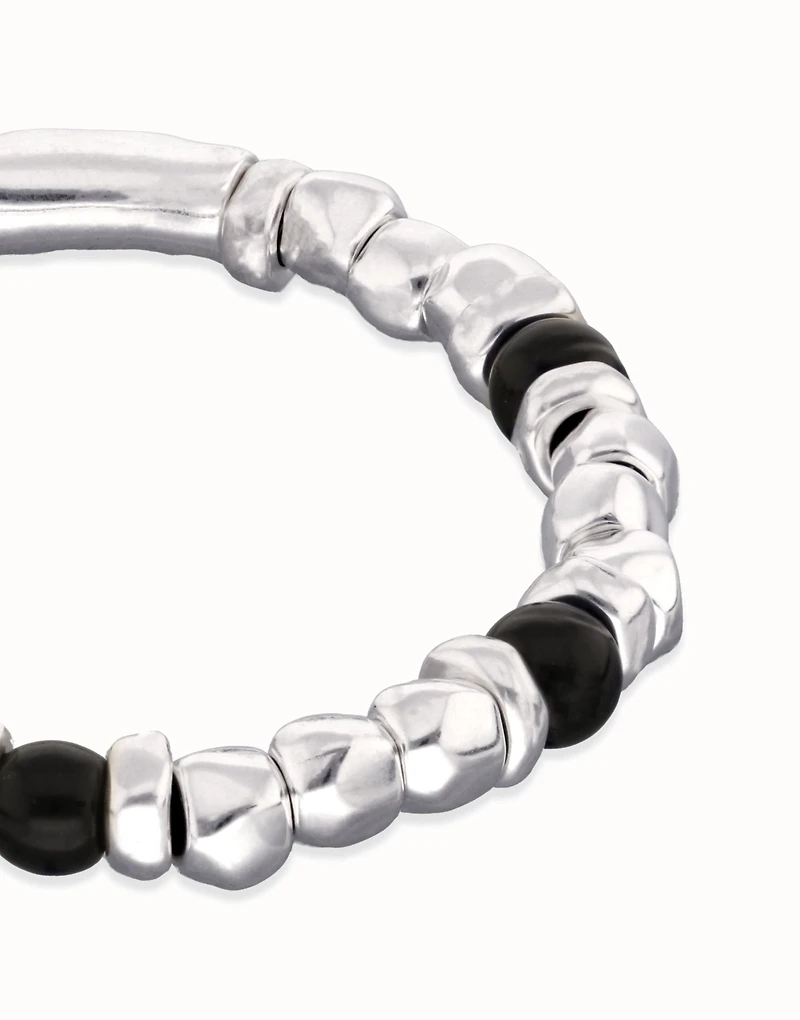Beaded bracelet with silver and black Murano glass beads