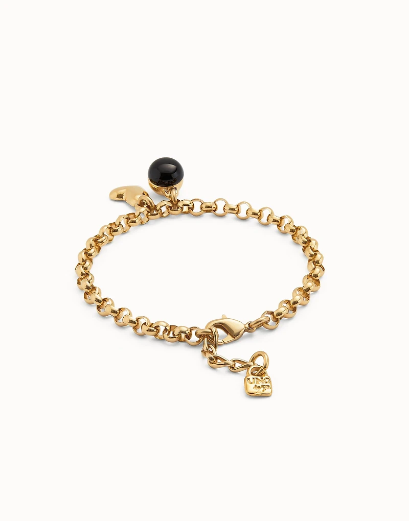 Link chain bracelet with heart charm and murano glass