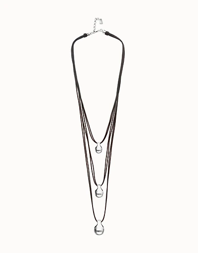 Multi strand leather necklace with three spheres