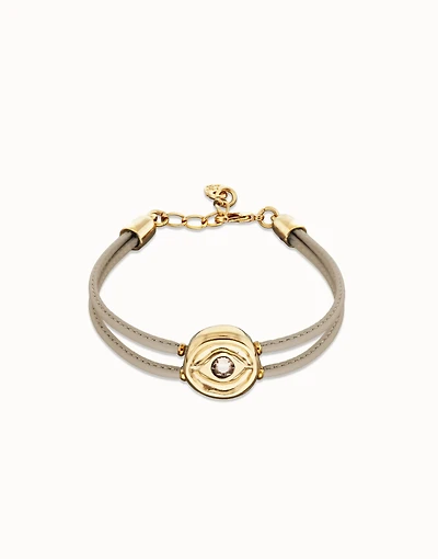 Double ivory leather birthstone bracelet with eye