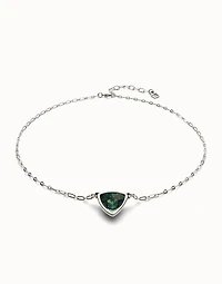 Pendant chain link necklace with green crystal