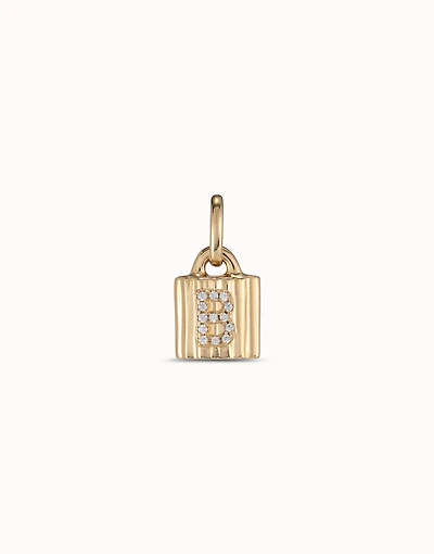 18K gold-plated padlock charm with topaz letter B