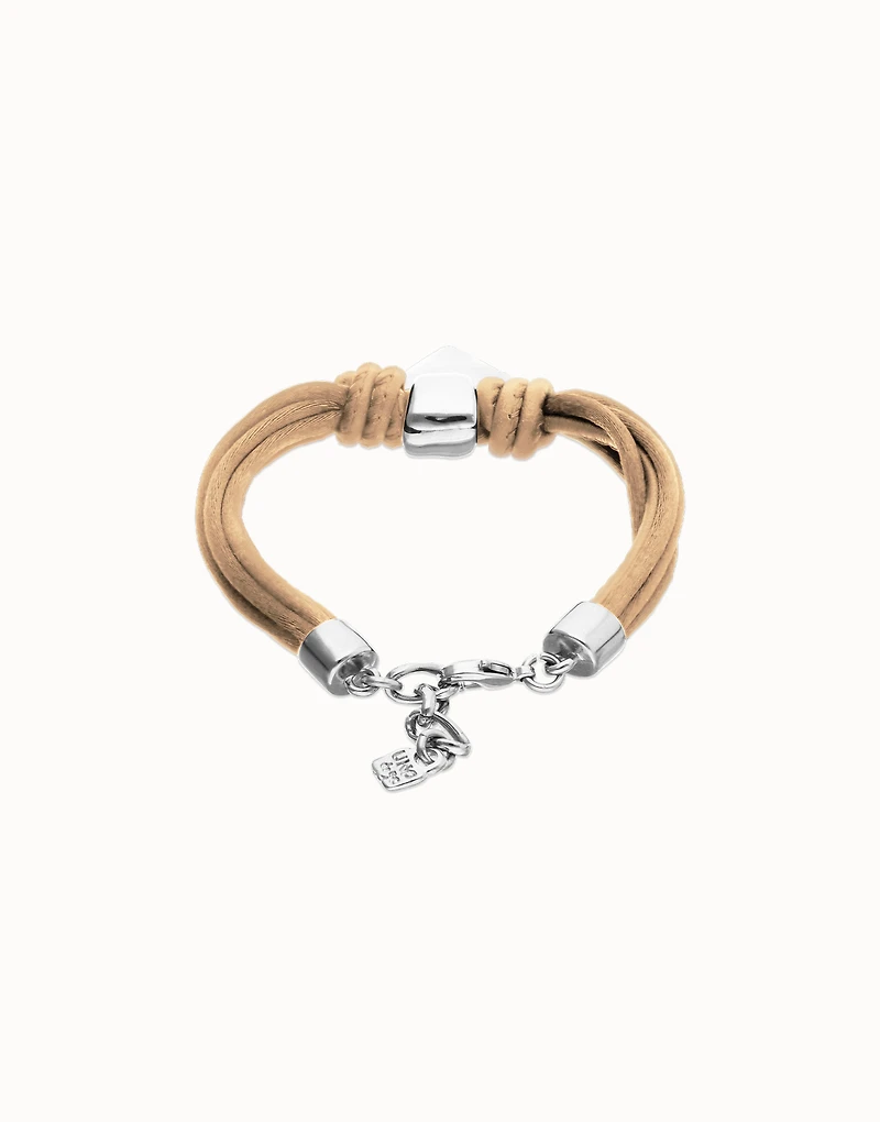 Bracelet in silk thread and camel leather with heart