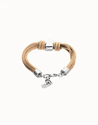 Bracelet in silk thread and camel leather with heart