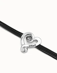 Multi strand leather bracelet with a heart