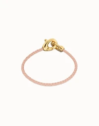 Pink leather bracelet with interlaced carabiner