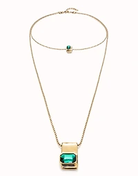 Double strand chain necklace with green crystals