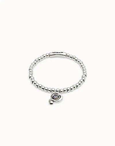 Beaded  stretch bracelet with heart and black crystal