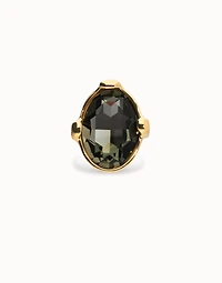 Large ring with oval faceted gray crystal