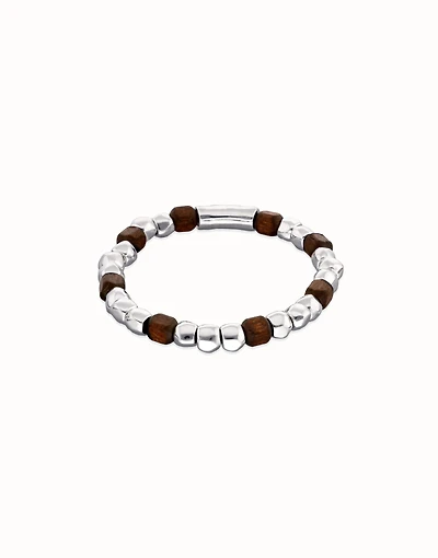Stretch bracelet with silver and wooden beads