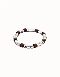 Stretch bracelet with silver and wooden beads