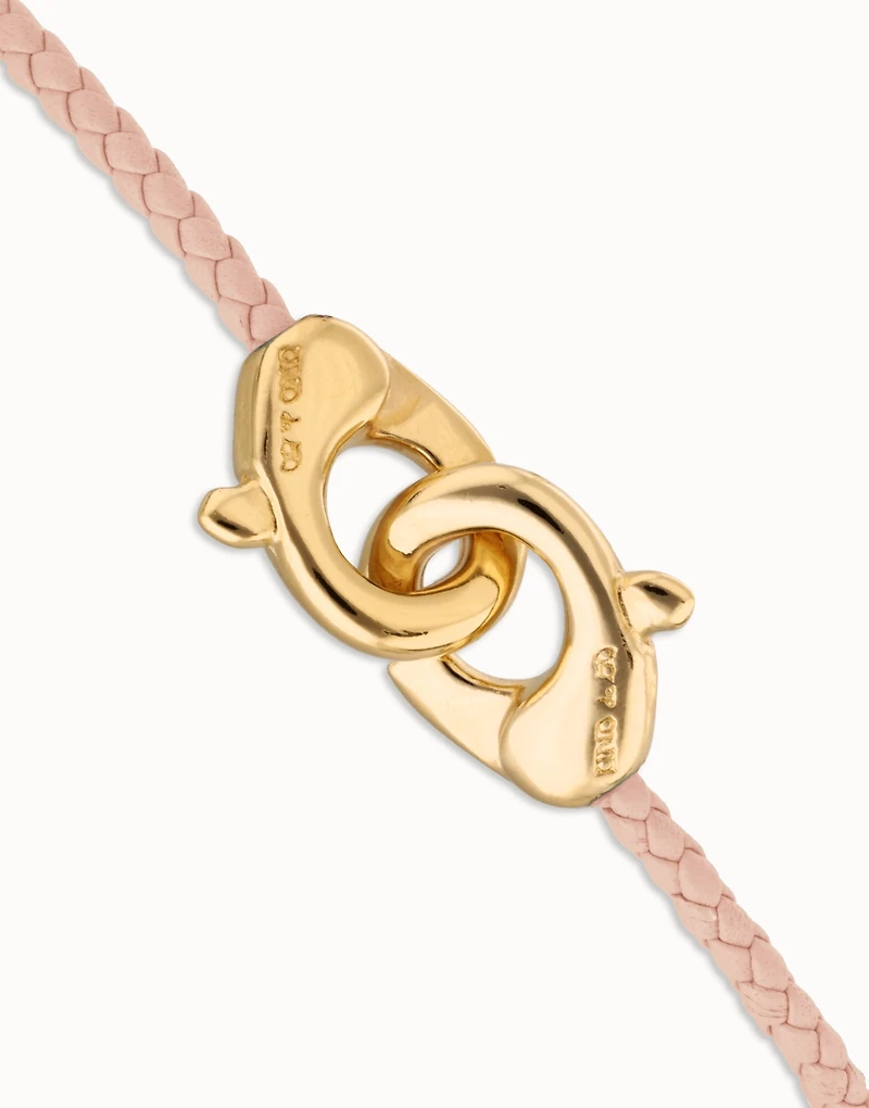 Pink leather bracelet with interlaced carabiner