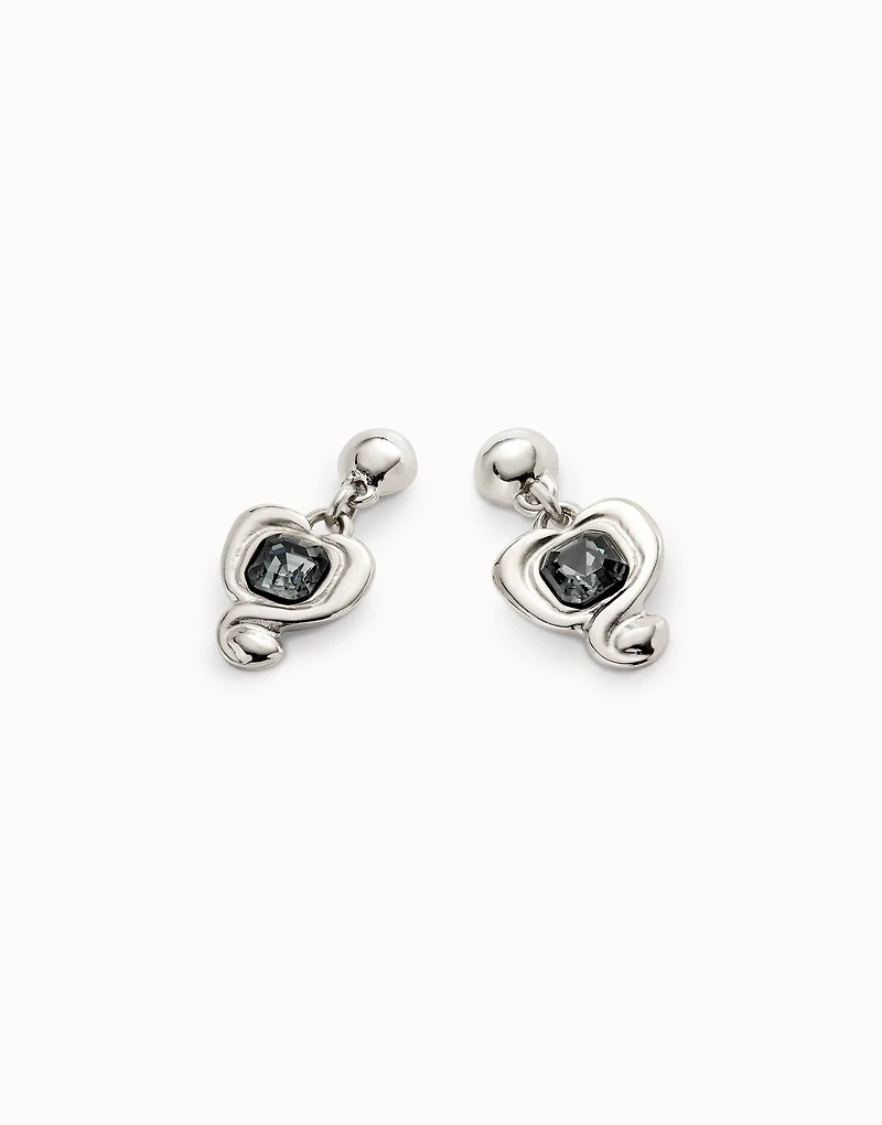 Drop earrings with a heart and black crystal