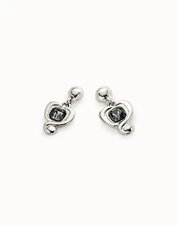 Drop earrings with a heart and black crystal