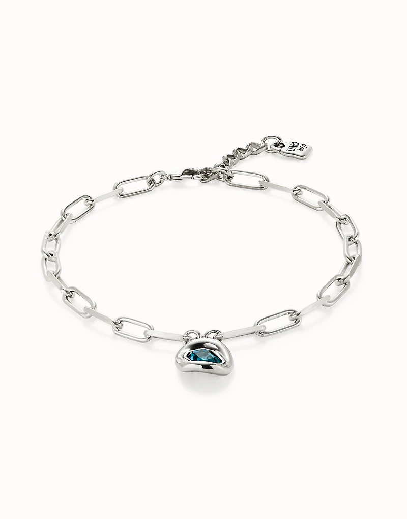 Short link chain pendant necklace sky-blue crystal