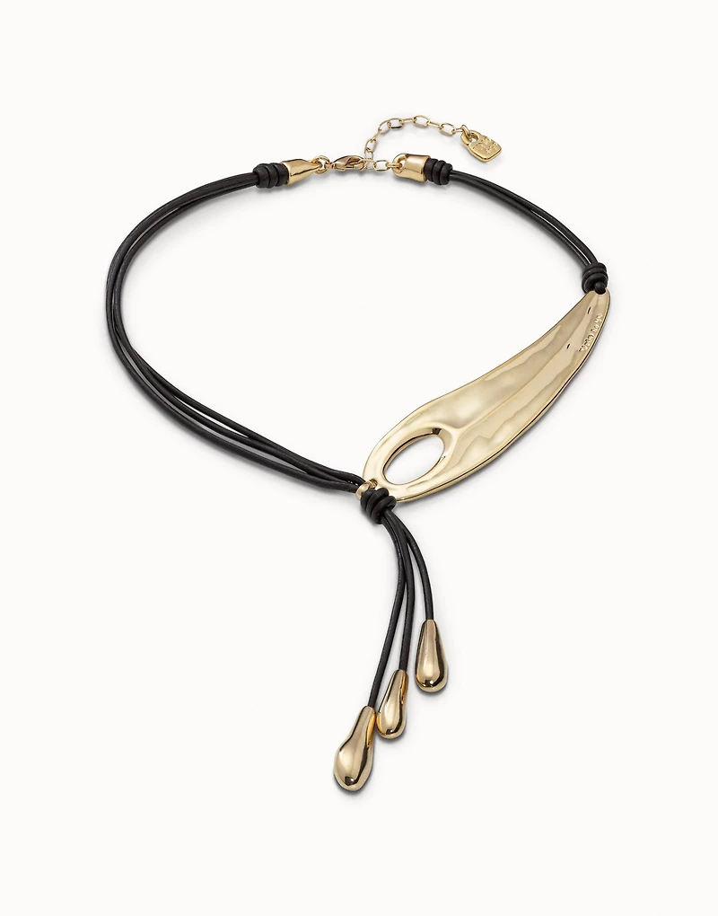 Leather necklace with fringes with drops