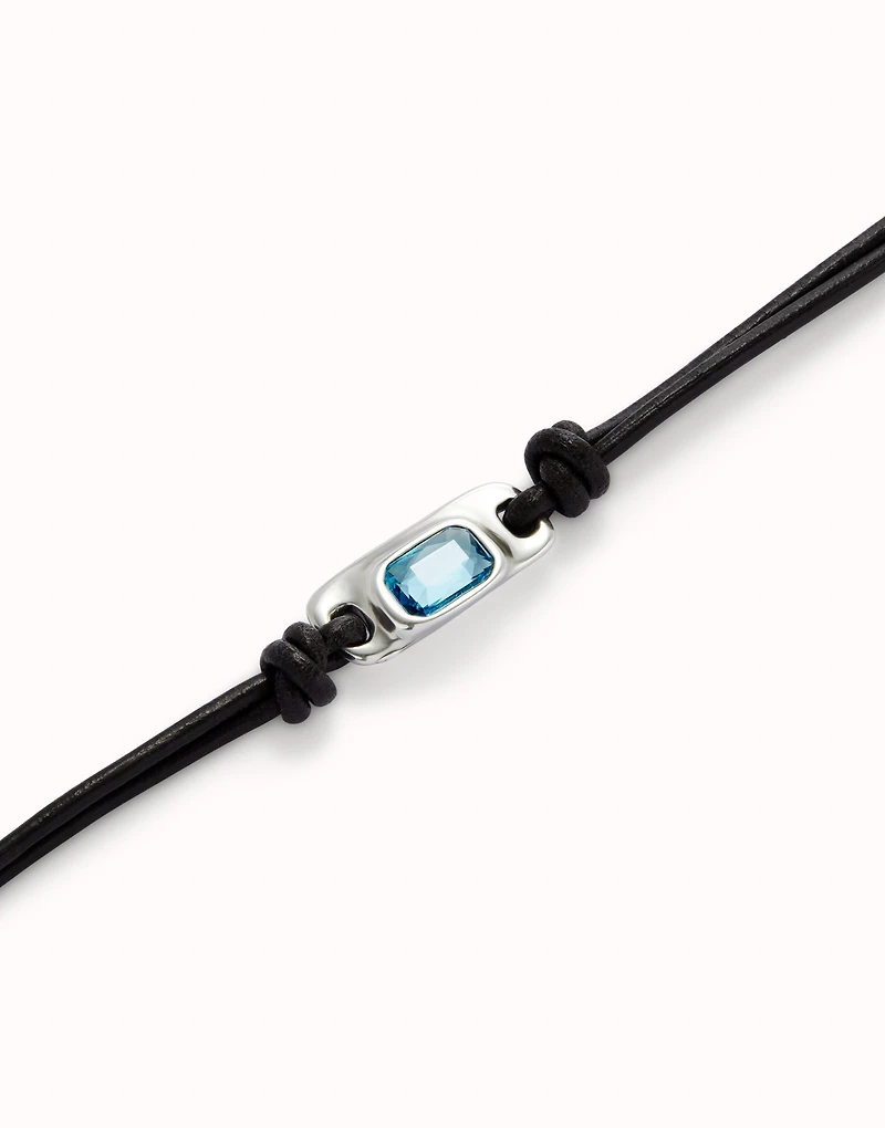Leather bracelet with a blue  crystal