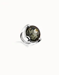 Large ring with grey oval faceted crystal