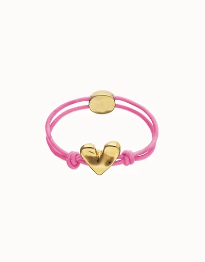 Pink elastic thread bracelet with heart charm
