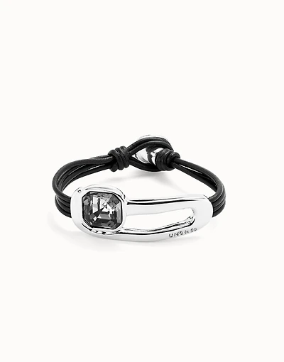 Leather bracelet with a black crystal