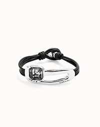 Leather bracelet with a black crystal