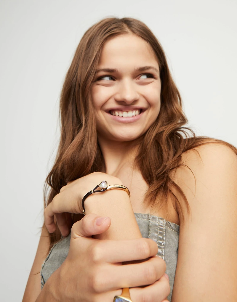 Bangle bracelet with leather and multicolor crystal