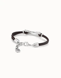 Leather bracelet with rectangular central link with topaz