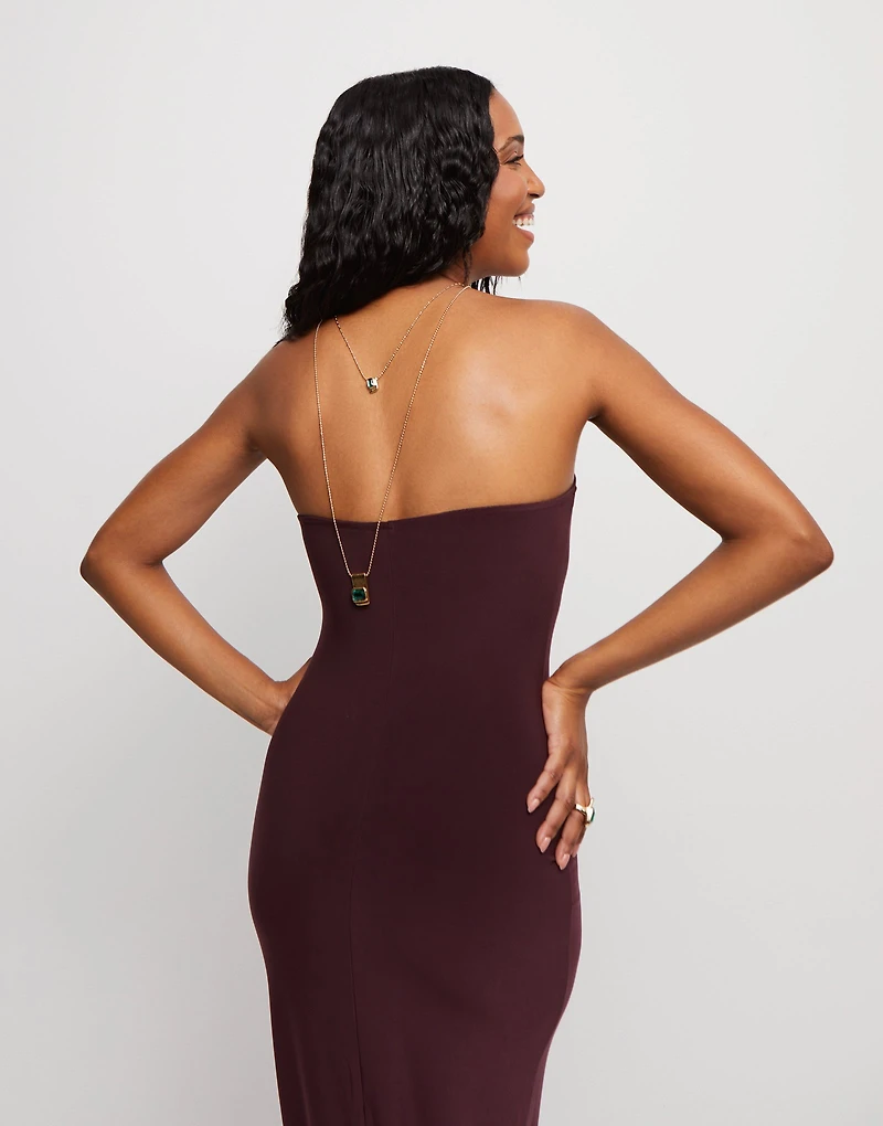 Double strand chain necklace with green crystals