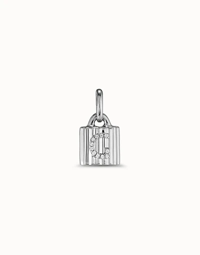 Sterling silver-plated padlock charm with topaz letter