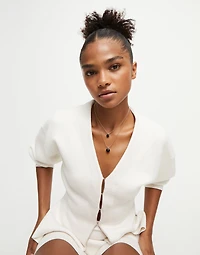 Multi-layer pendant link necklace with black murano glass