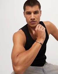 Brown leather bracelet with sterling silver-plated central detail