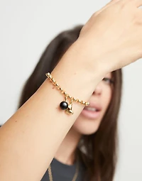 Link chain bracelet with heart charm and murano glass