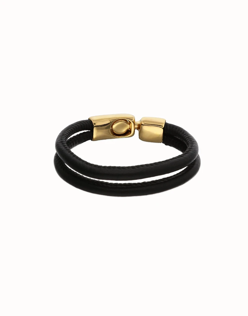 Leather bracelet with golden clasp