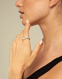 Open ring with two crystals