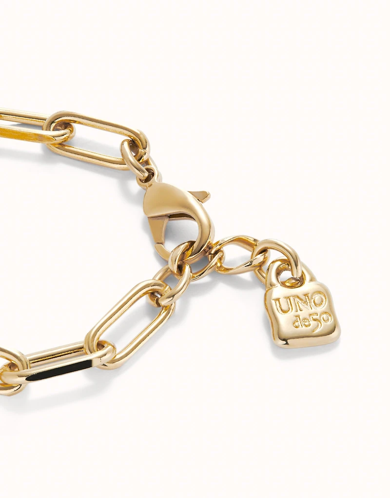 Paper clip link bracelet with padlock
