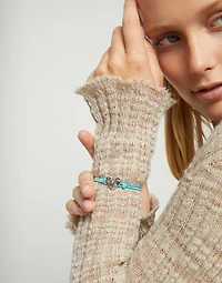 Turquoise elastic thread bracelet with heart charm