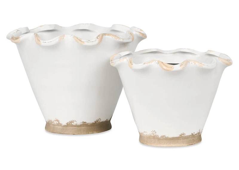 Ruffled Planter Small Antiqued White