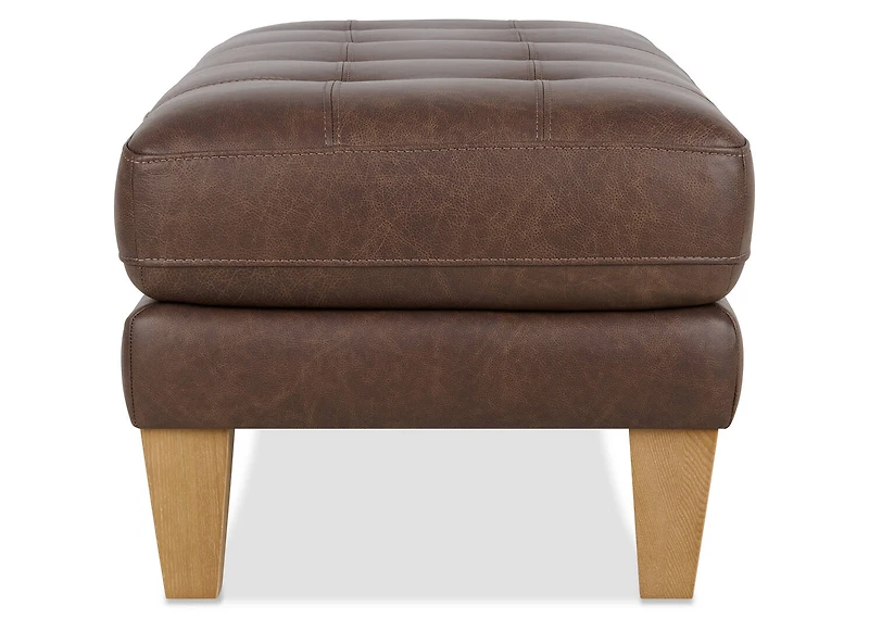 Carson Leather Ottoman -Wes Rum
