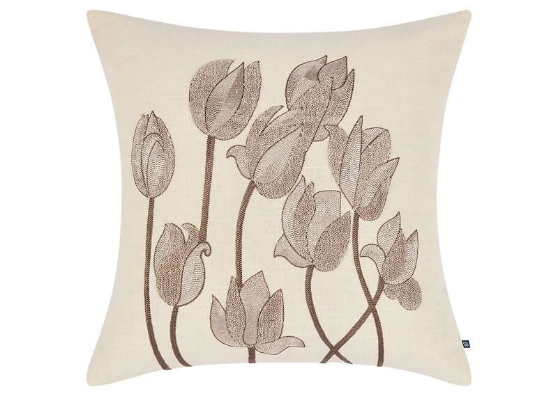 Ramea Cotton Floral Pillow 20x20 Iv/Brn
