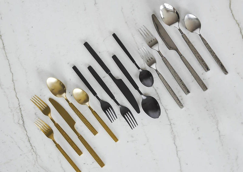 Hammered 5pc Cutlery Set Matte Black