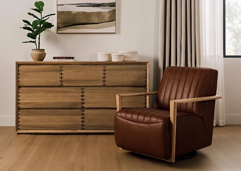 Simone Leather Swivel Chair -Ari Caramel