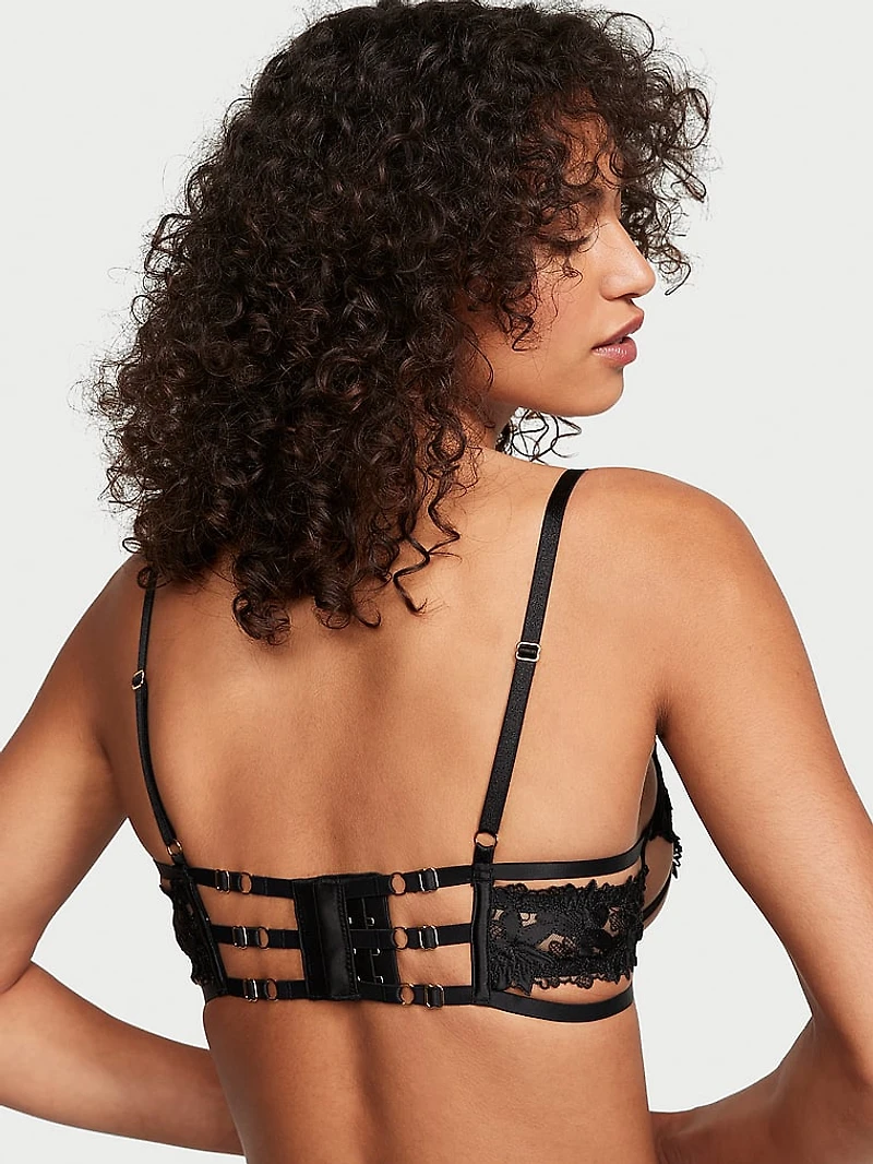 Satin Ziggy Glam Floral Embroidery Strappy Open-Cup Bra